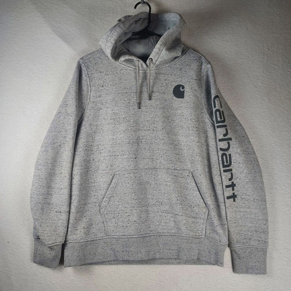 Carhartt Clarksburg Pullover Hoodie Womens L Asphalt Heather Logo Sleeve